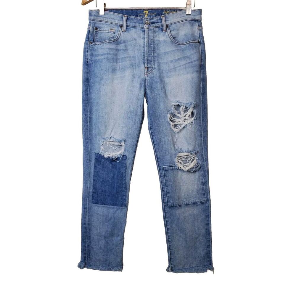 7 For All Mankind 27‎ High Rise Josefina Jeans Womens Distressed PATCHWORK